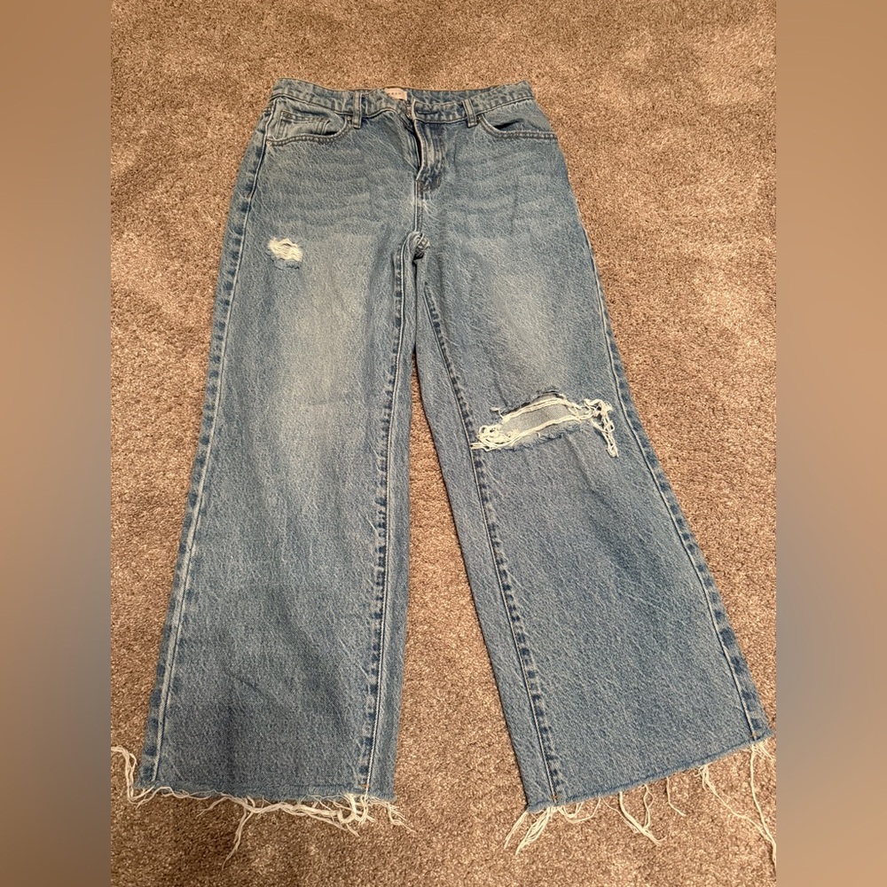 PacSun Light Blue Distressed Crop Wide Leg Jeans